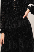 Lina Velvet Burnout Long Dress - Black