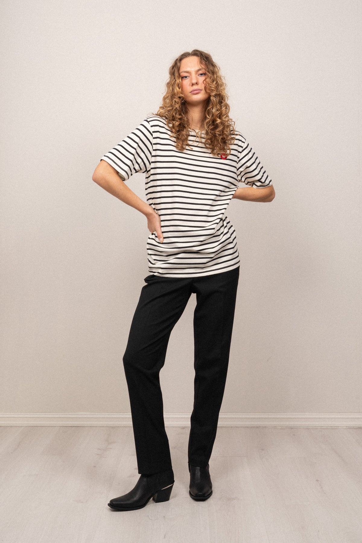 Ace Badge T-Shirt - Off-White/Black Stripes