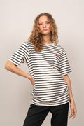 Ace Badge T-Shirt - Off-White/Black Stripes