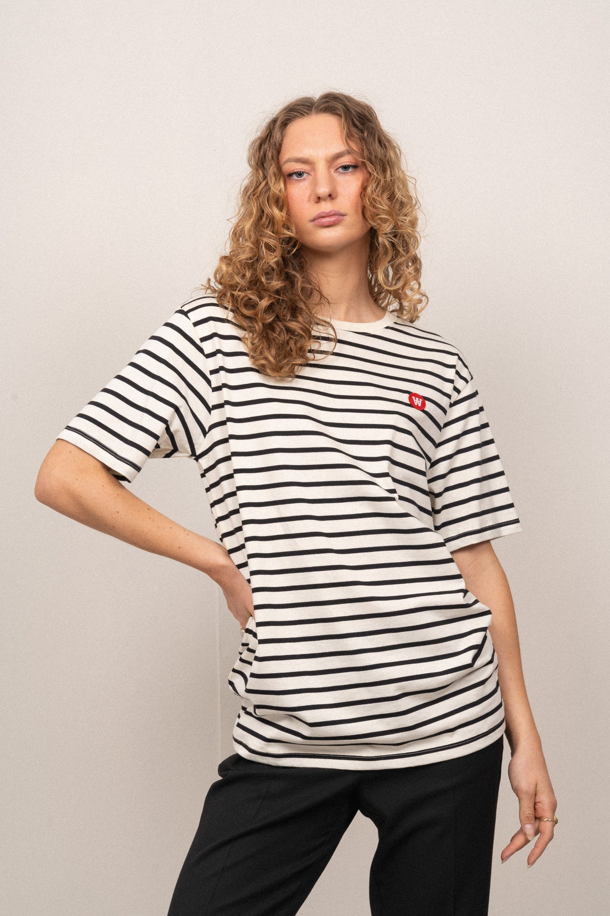 Ace Badge T-Shirt - Off-White/Black Stripes