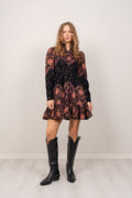 Baby Cord Mini Dress* - Black Paisley