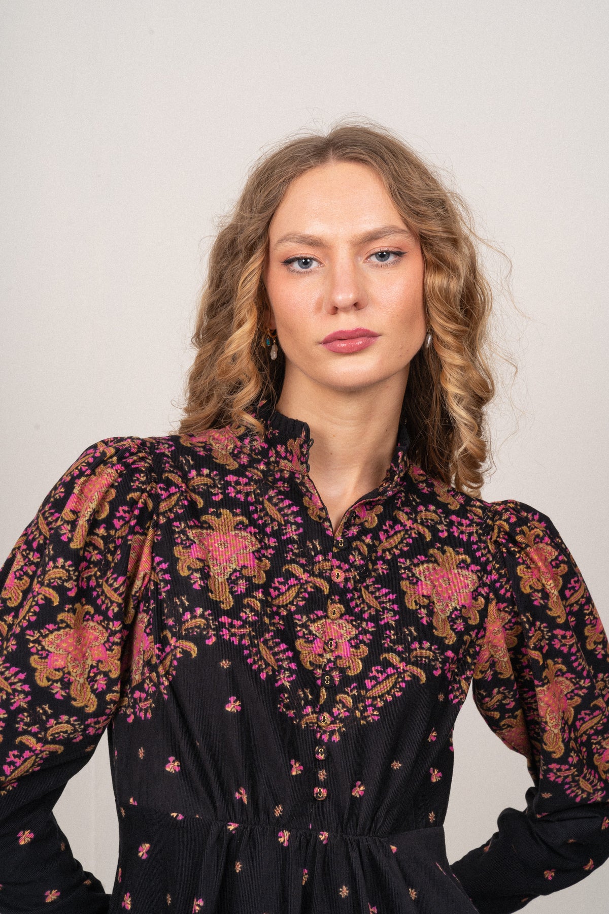 Baby Cord Mini Dress* - Black Paisley