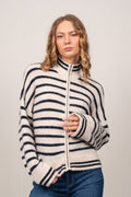 Sia Ras Stripe LS Knit Cardigan EX - Birch/Dark Sapphire