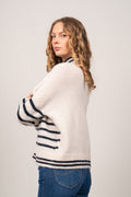 Sia Ras Stripe LS Knit Cardigan EX - Birch/Dark Sapphire
