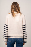 Sia Ras Stripe LS Knit Cardigan EX - Birch/Dark Sapphire