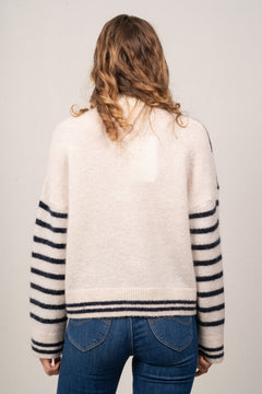 Sia Ras Stripe LS Knit Cardigan EX - Birch/Dark Sapphire