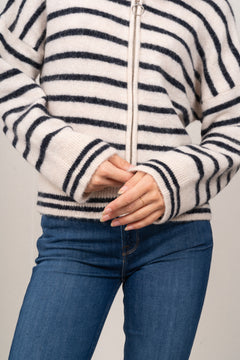 Sia Ras Stripe LS Knit Cardigan EX - Birch/Dark Sapphire