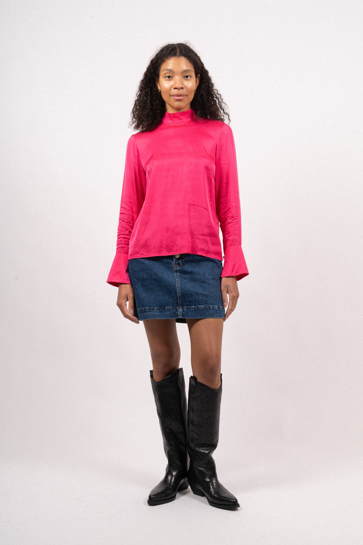 Ivy LS Satin Top B - Fuchsia Purple
