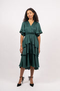 Joy Dress Solid W Tiered Skirt - Green