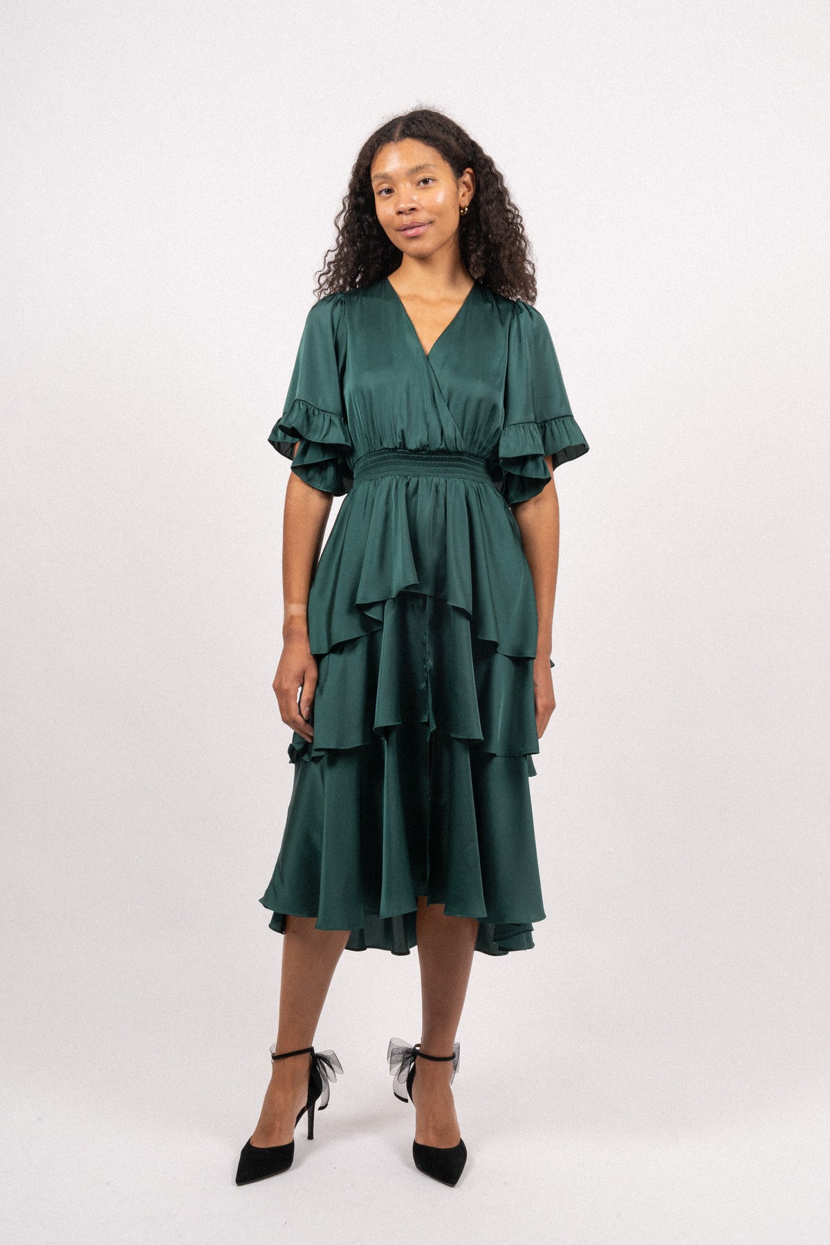 Joy Dress Solid W Tiered Skirt - Green