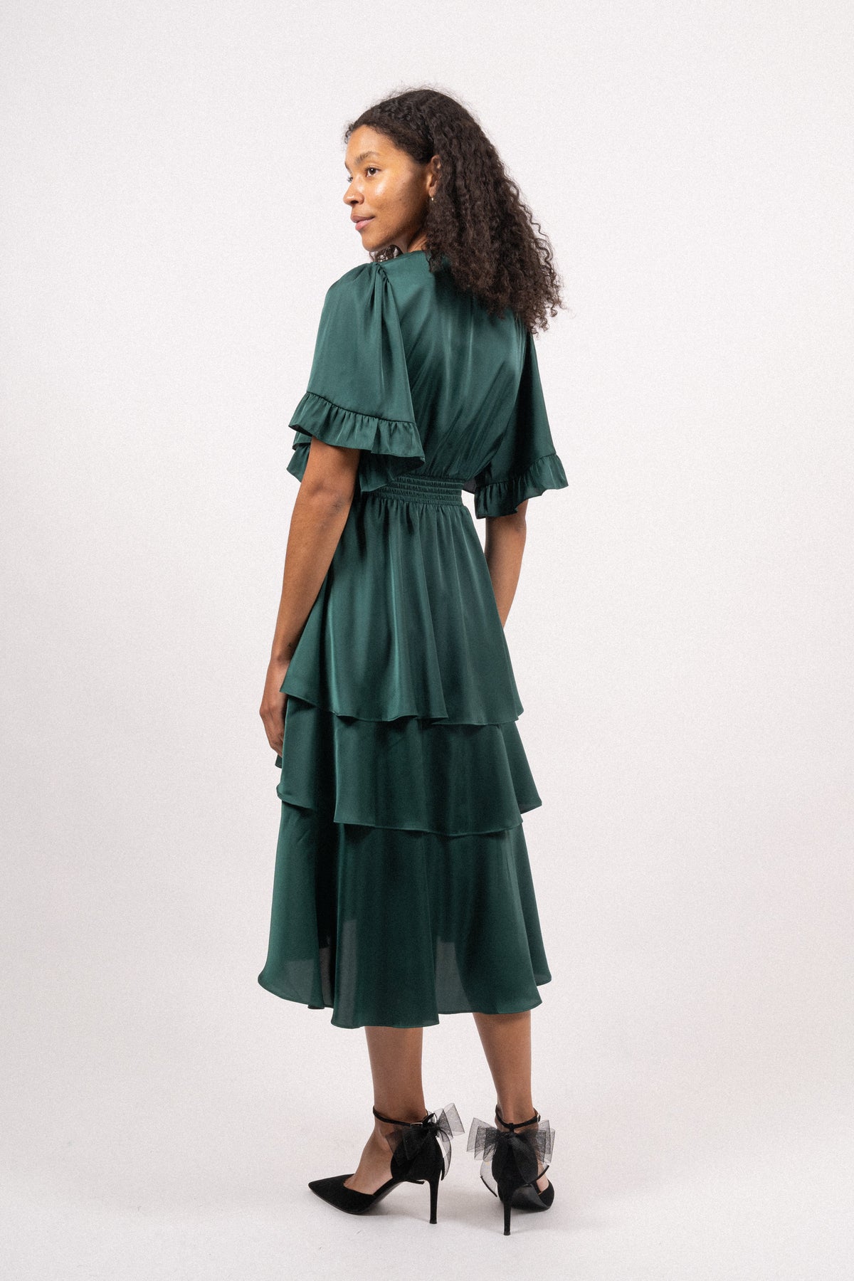Joy Dress Solid W Tiered Skirt - Green