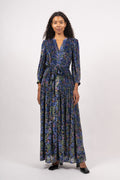 Heloise Long Dress Silk-Vis - Blue