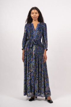 Heloise Long Dress Silk-Vis - Blue