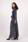 Heloise Long Dress Silk-Vis - Blue