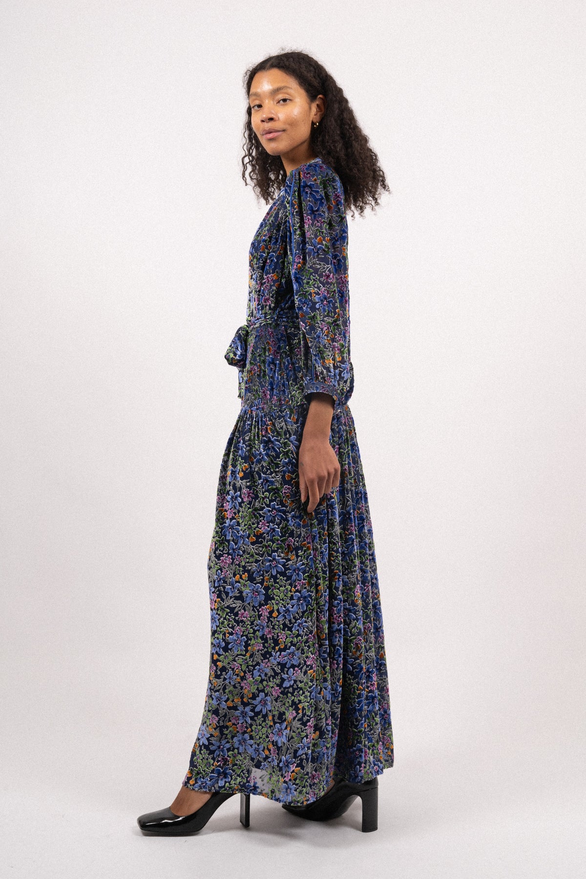 Heloise Long Dress Silk-Vis - Blue