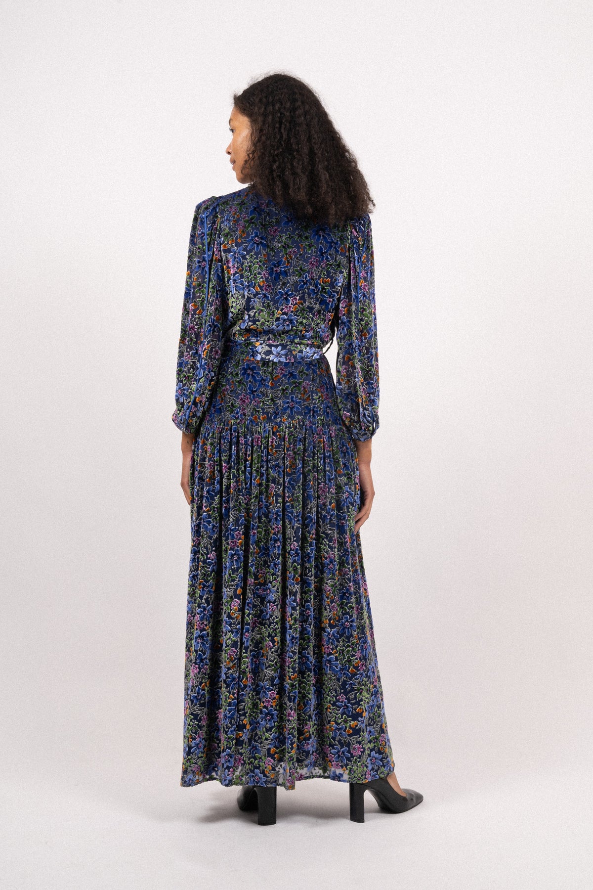 Heloise Long Dress Silk-Vis - Blue