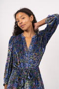 Heloise Long Dress Silk-Vis - Blue