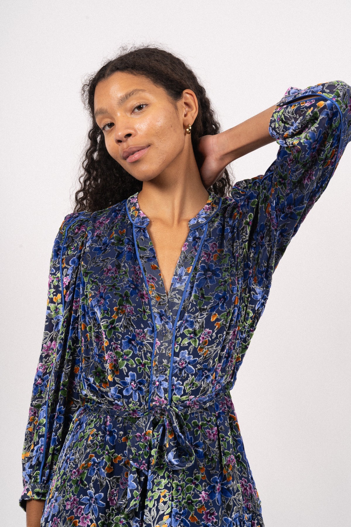 Heloise Long Dress Silk-Vis - Blue