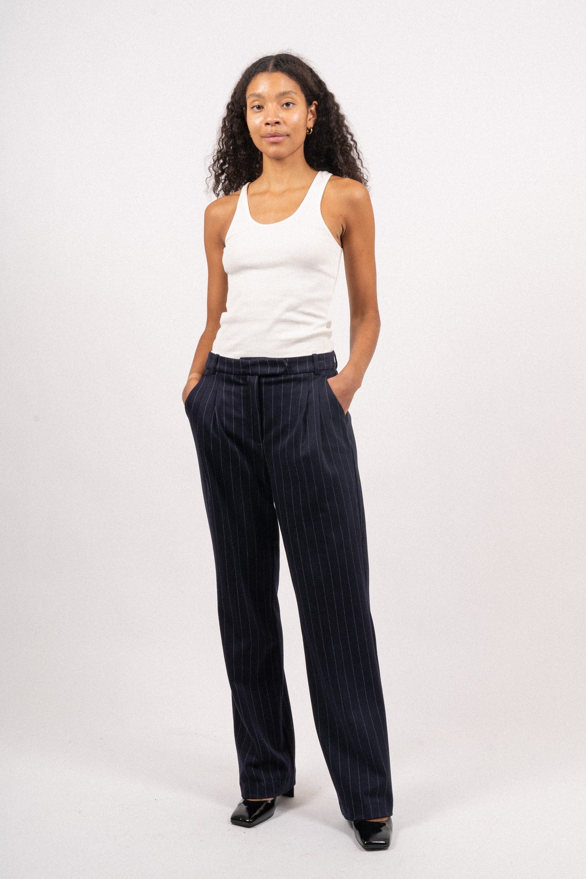 Zoe Pants - Navy/White Pinstripe