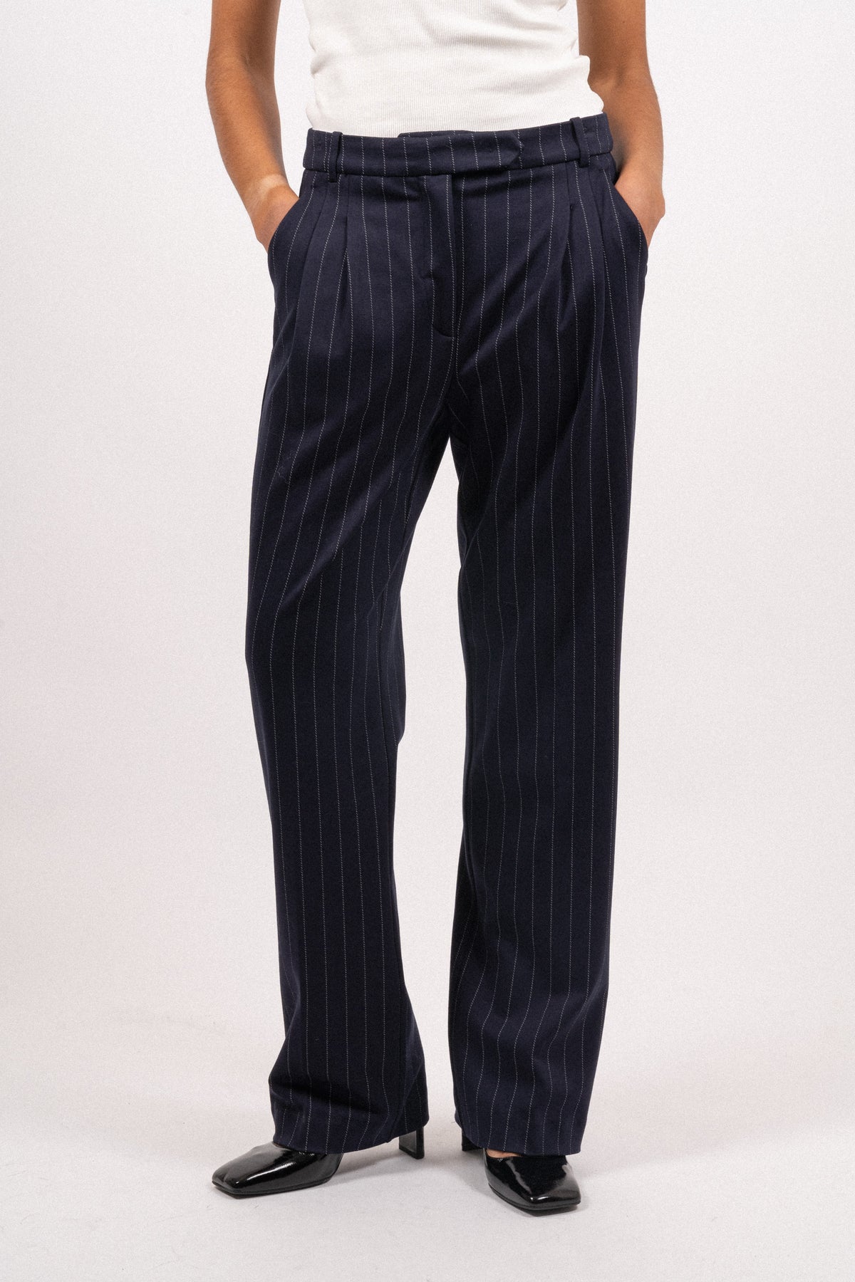 Zoe Pants - Navy/White Pinstripe