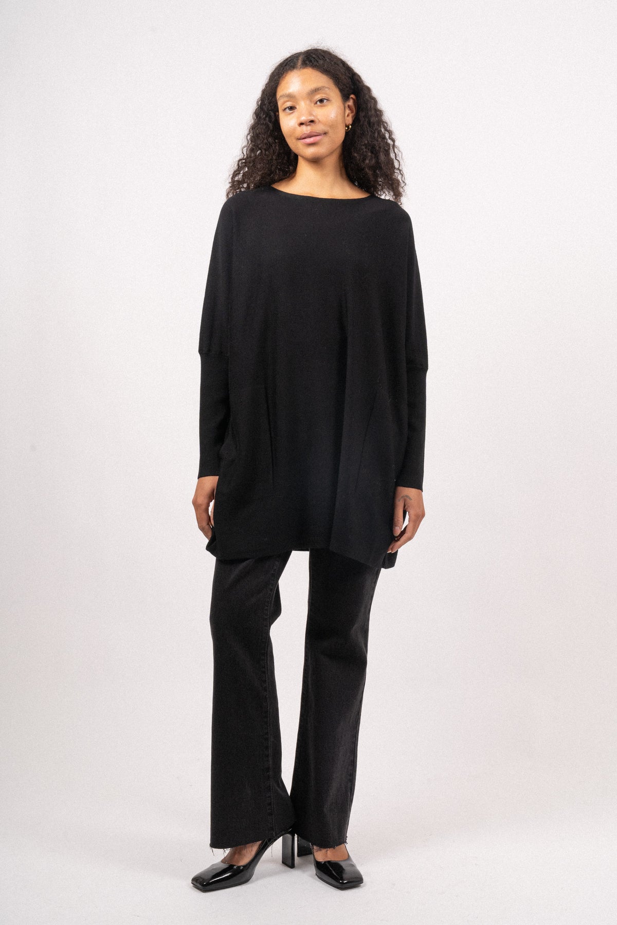 Merino Long Wide Crewneck - Black