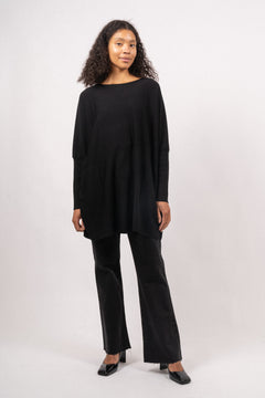 Merino Long Wide Crewneck - Black