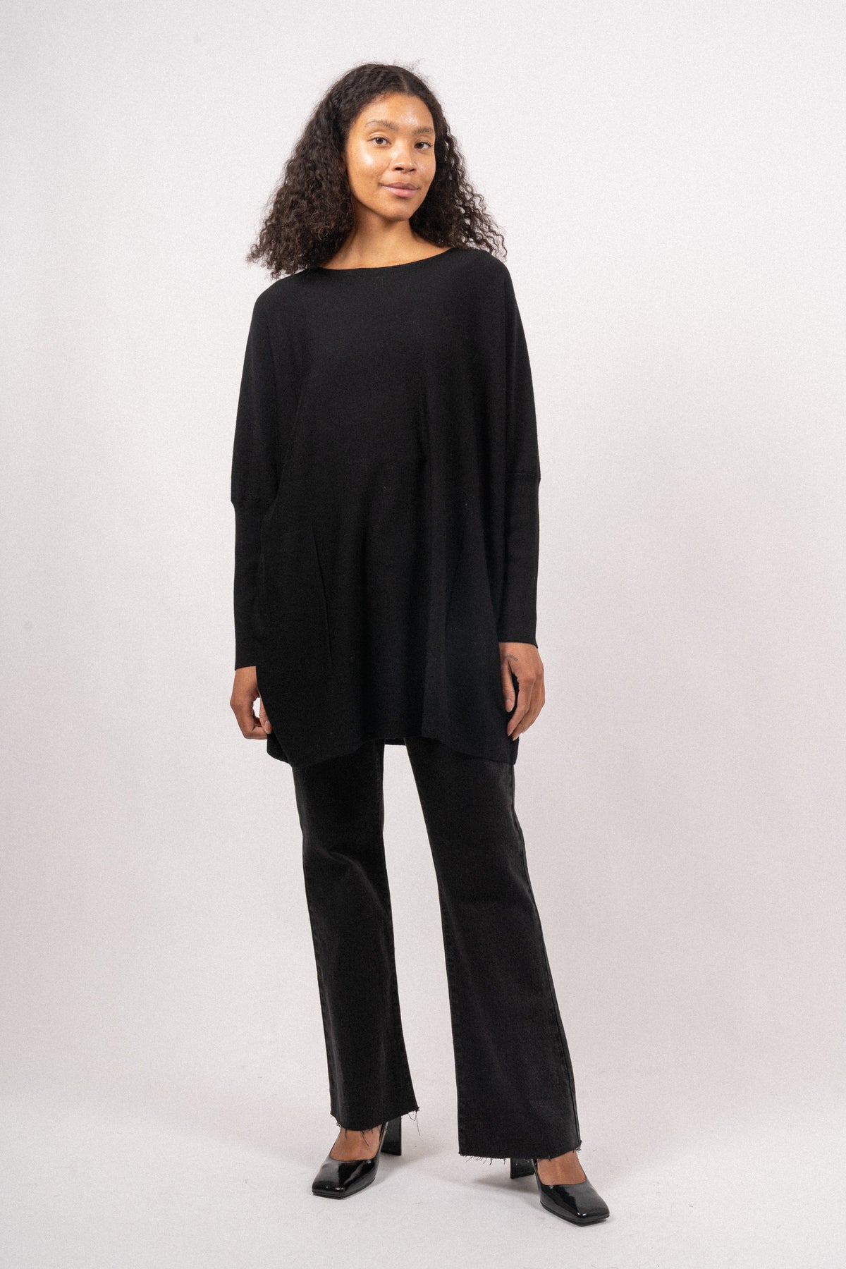 Merino Long Wide Crewneck - Black