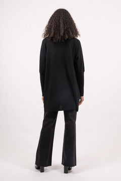 Merino Long Wide Crewneck - Black