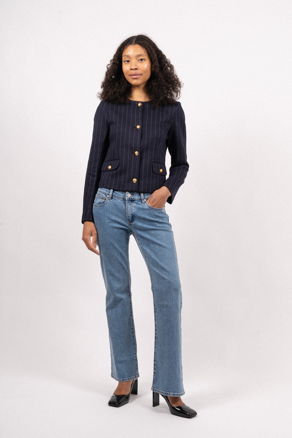 Zoe Pocket Jacket - Navy/White Pinstripe