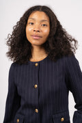 Zoe Pocket Jacket - Navy/White Pinstripe