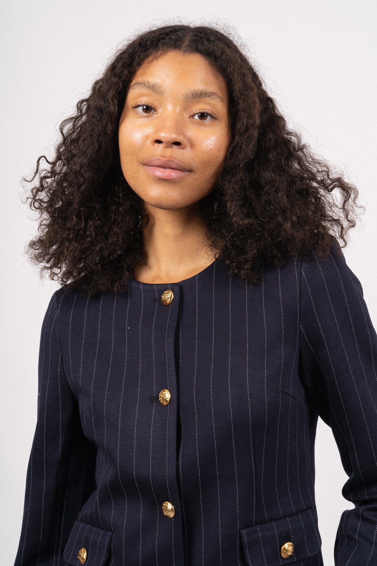 Zoe Pocket Jacket - Navy/White Pinstripe