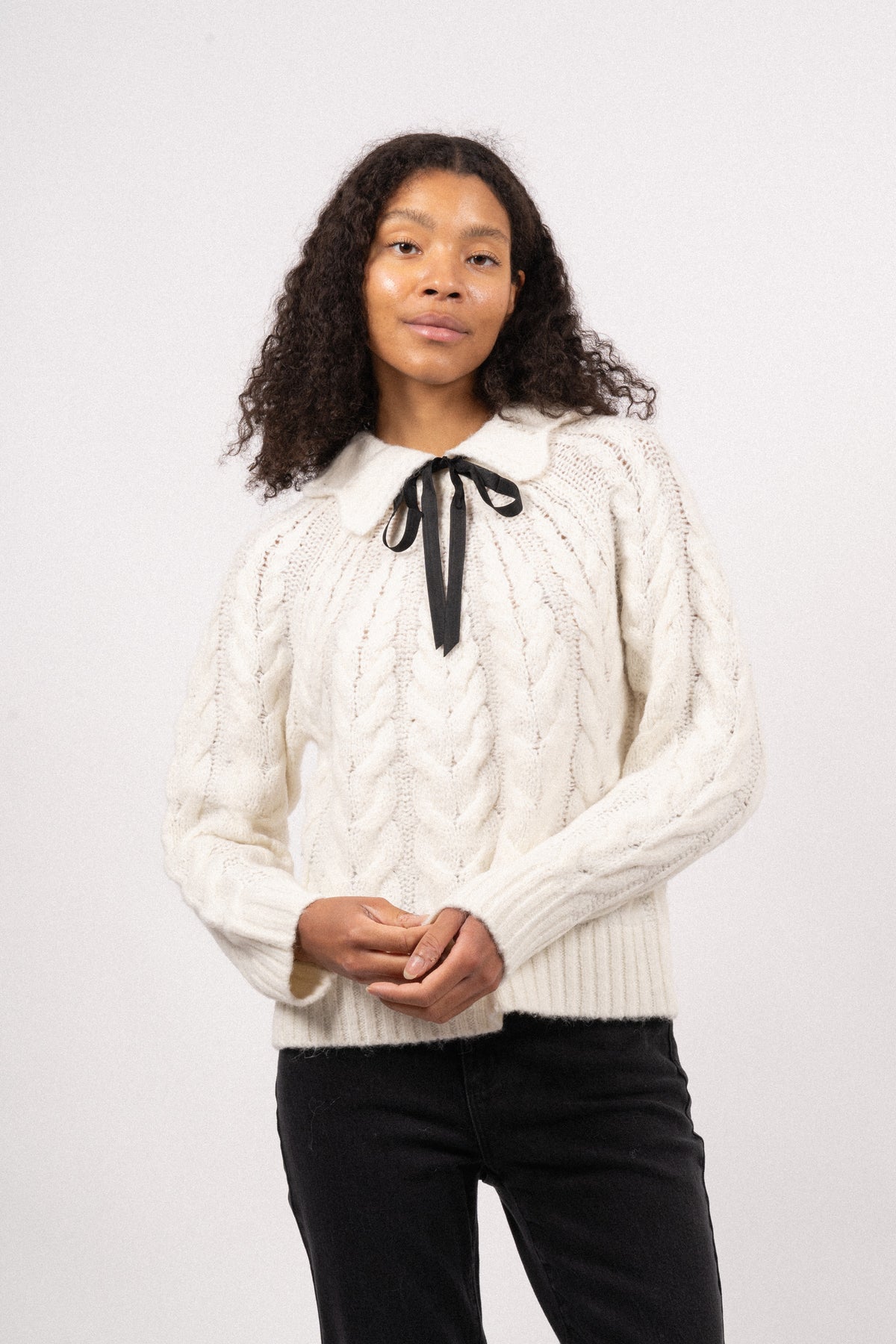 Yashirata Bow LS Knit Pullover - Birch