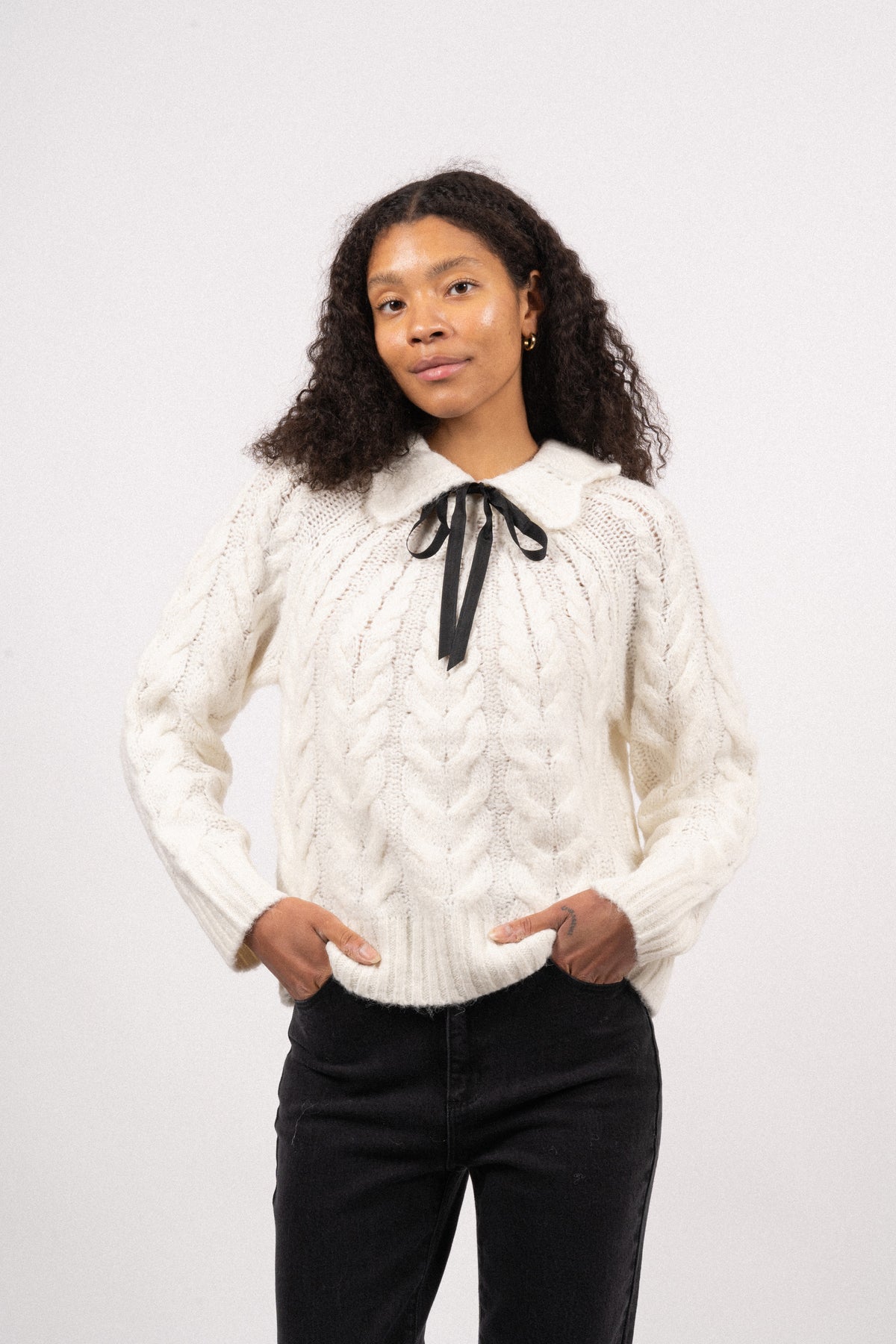 Yashirata Bow LS Knit Pullover - Birch