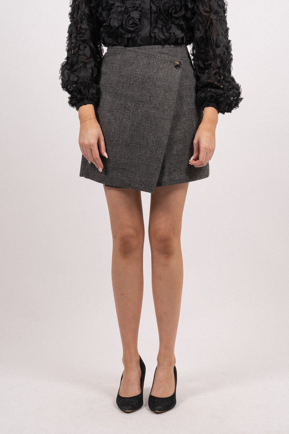 Yassummer HW Short Wool Mix Skirt - Grey Melange