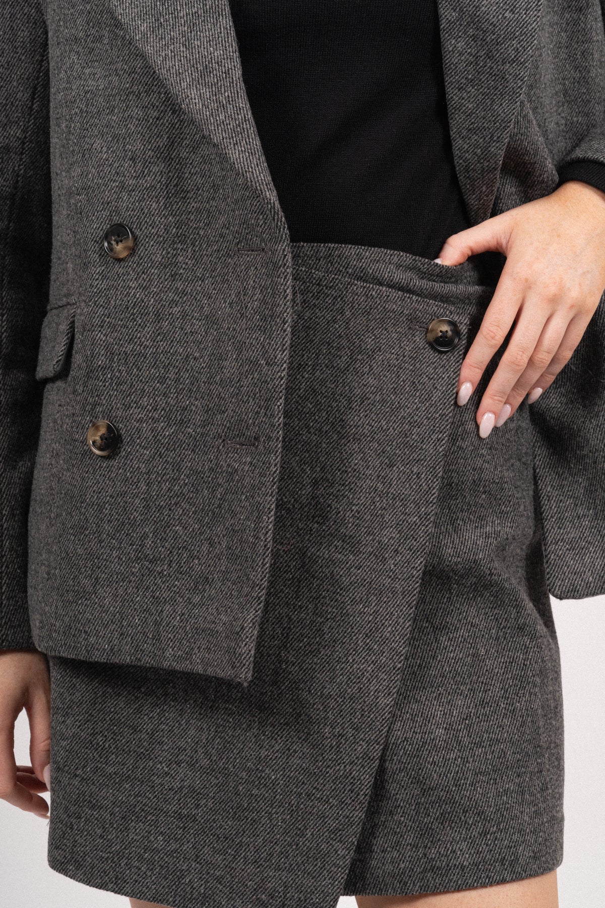 Yassummer HW Short Wool Mix Skirt - Grey Melange