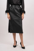 Fianna HW Midi Leather Skirt - Black