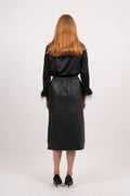 Fianna HW Midi Leather Skirt - Black
