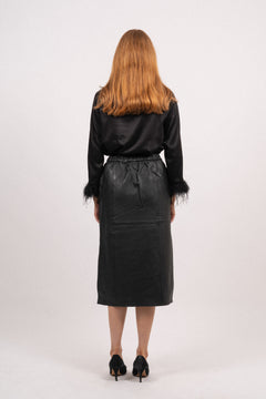 Fianna HW Midi Leather Skirt - Black