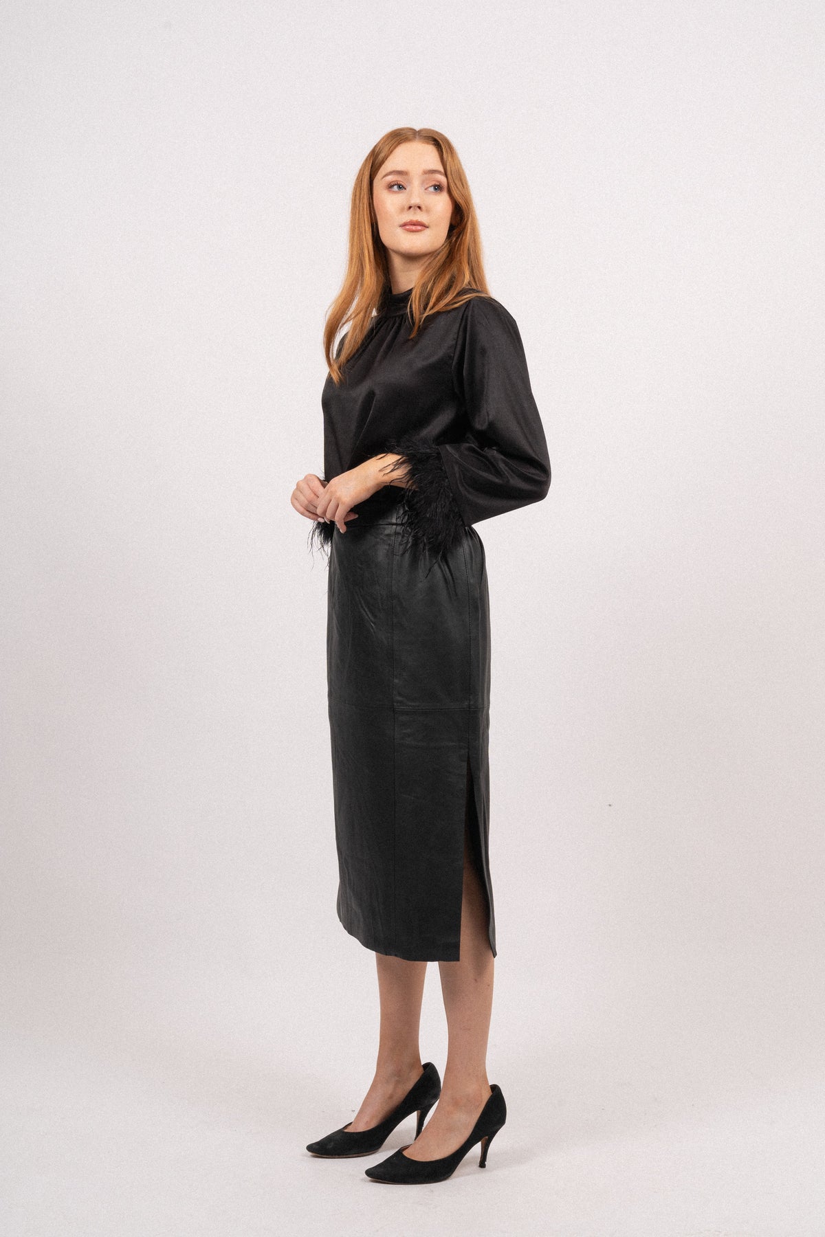 Fianna HW Midi Leather Skirt - Black