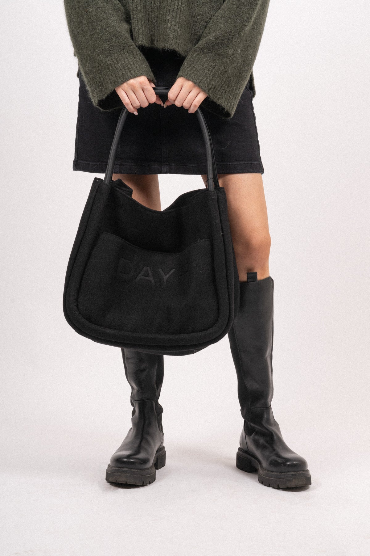 Day Woolen Small Shopper - Black