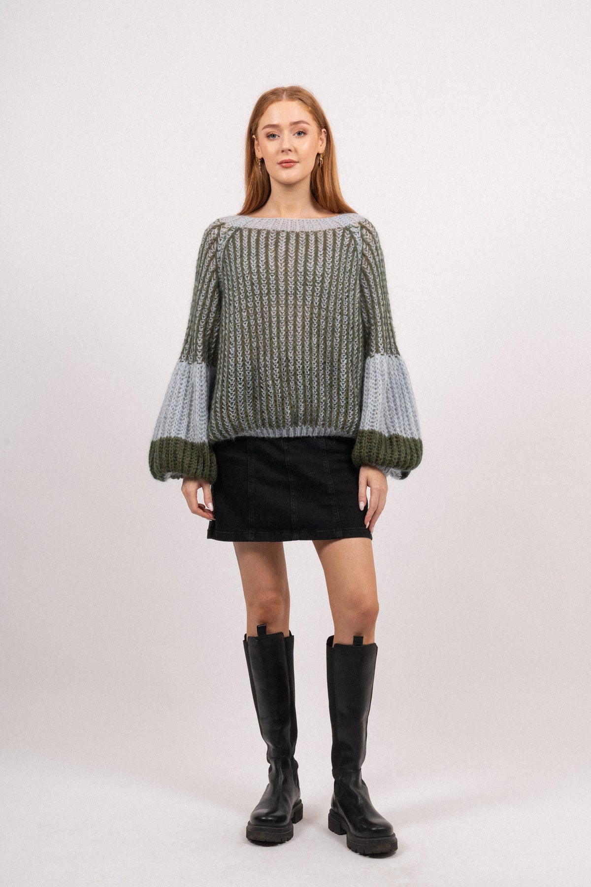 Liana Knit Sweater - Light Blue/Army