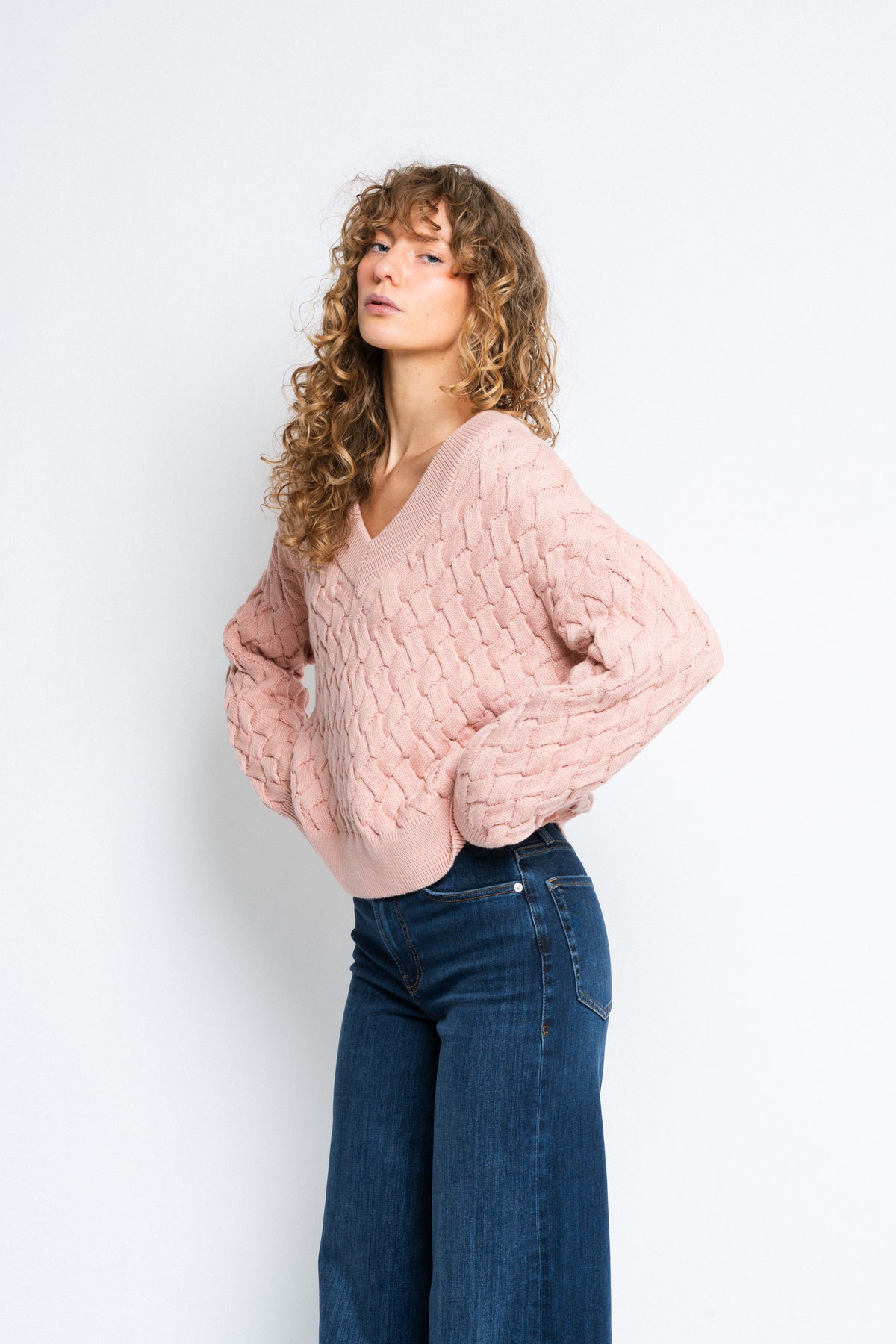 Textured Cotton V-Neck - Autumn Sunset