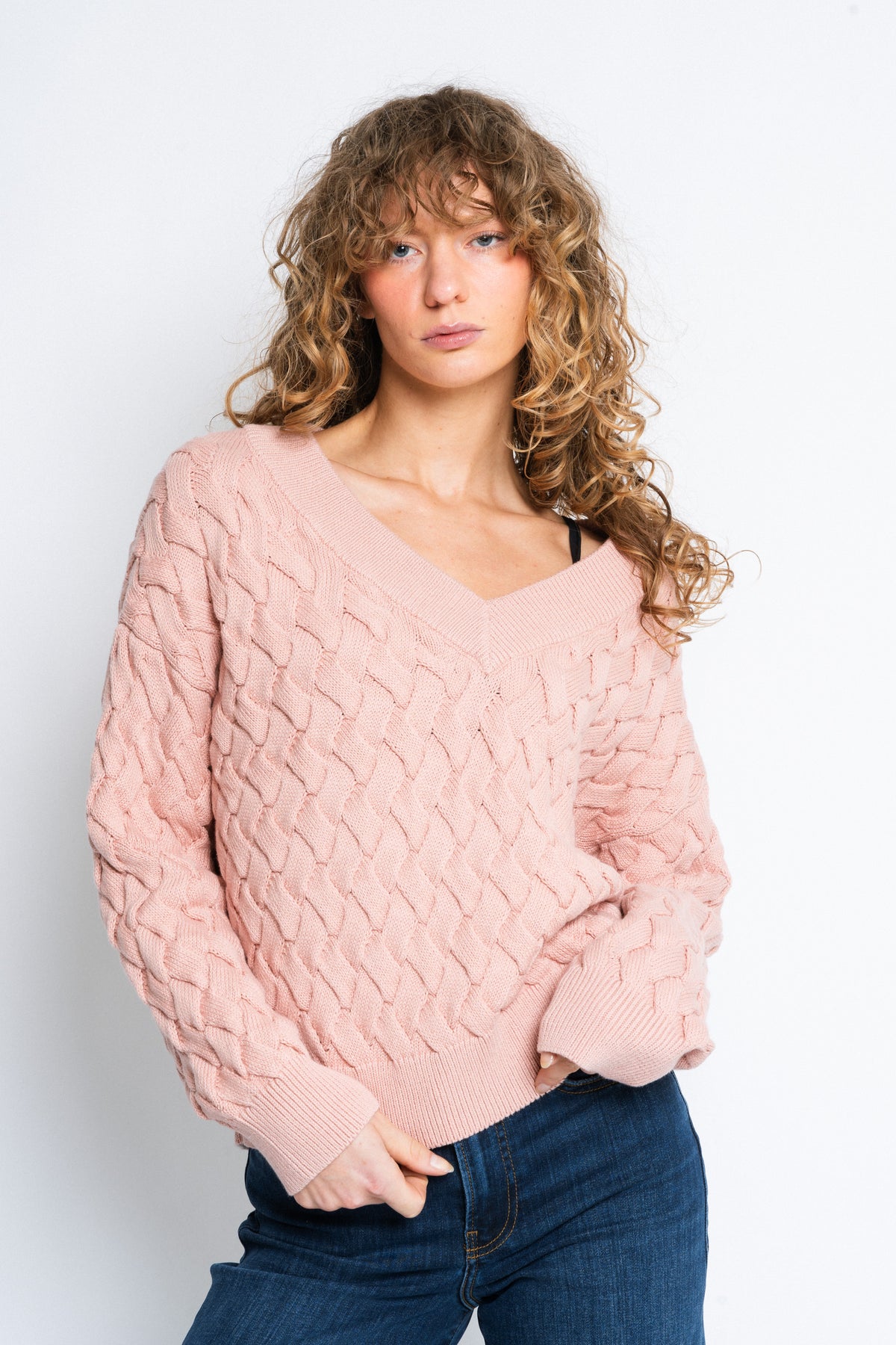 Textured Cotton V-Neck - Autumn Sunset