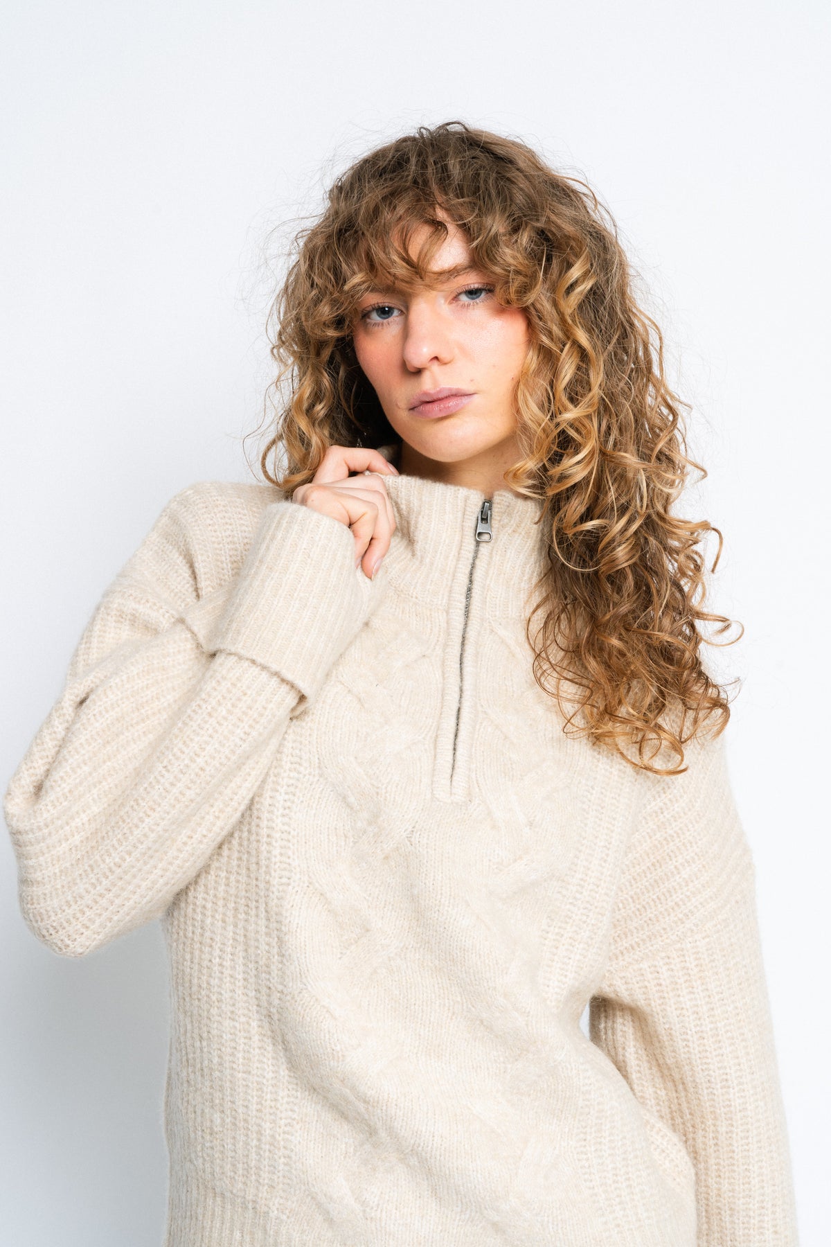 Chastine Peggy M Zip Pullover - Oatmeal Melange