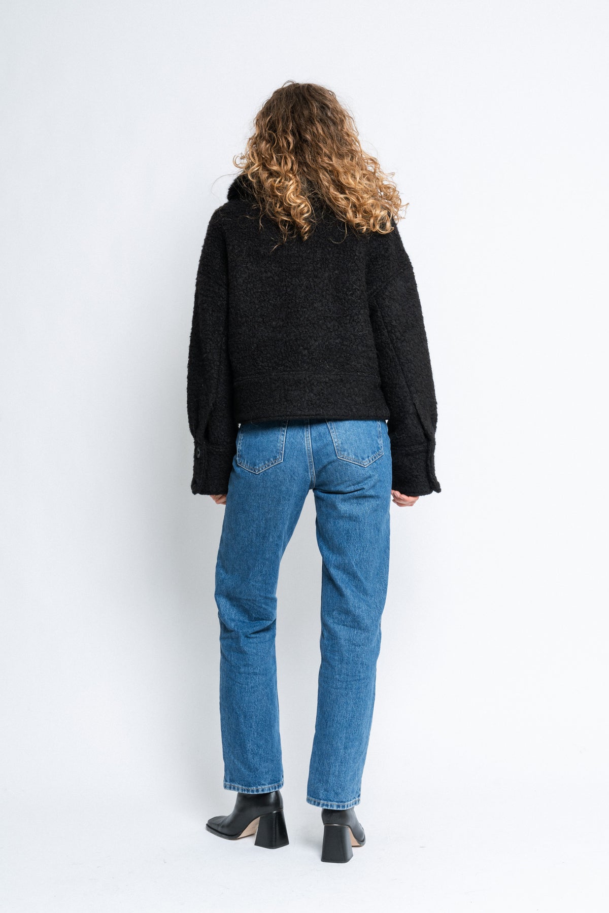 Charlie Jacket Wool Boucle Thick Faux Fur - Black