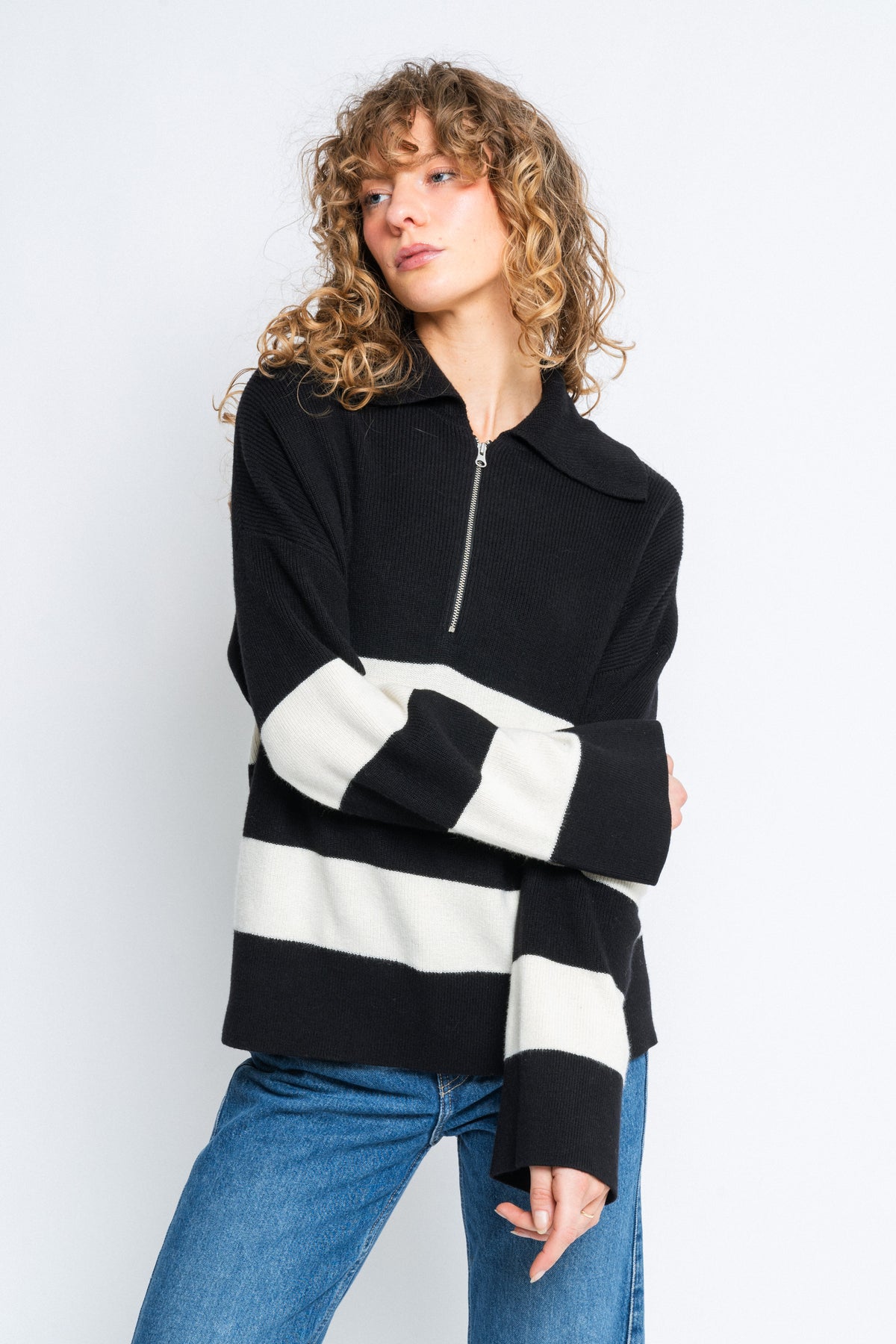 OthiliaIW Zipper Pullover - Black/Whisper