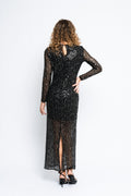 Noel Ls Ankle Sequins Dress - Black