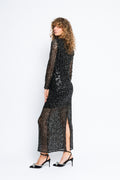 Noel Ls Ankle Sequins Dress - Black