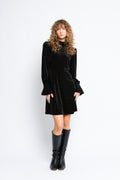 Yasriva LS High Neck Velvet Dress - Black