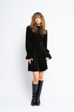 Yasriva LS High Neck Velvet Dress - Black
